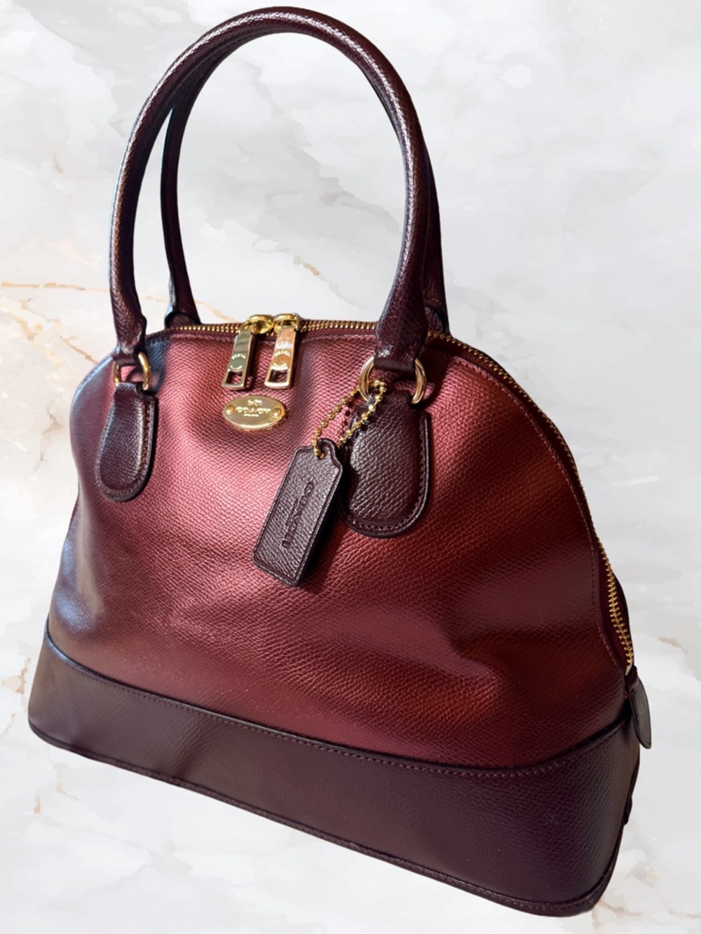 COACH Cora Domed Satchel Full Size Bicolor Metallic Oxblood F36057 - Picture 2 of 10
